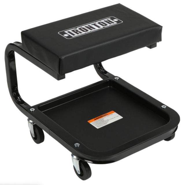 Ironton Shop Stool with Casters and Tool Tray — Steel, 250-Lb. Capacity, 14 1/2in. Seat Height