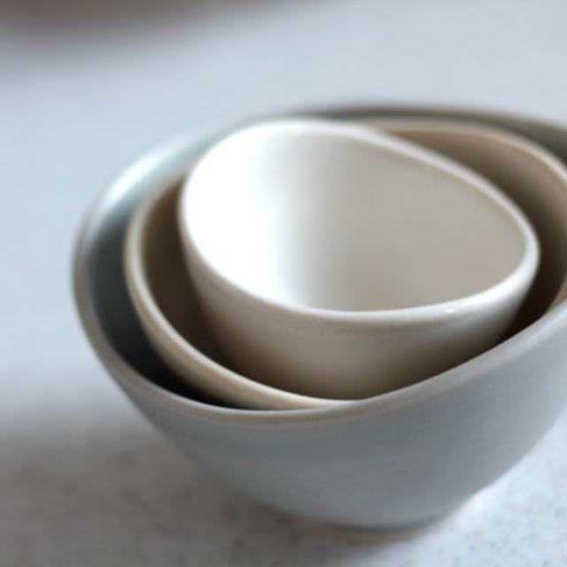 Mini Nesting Bowls - Beige, white, gray  - set of 3 - Pottery Bowls - Stacking  prep bowls