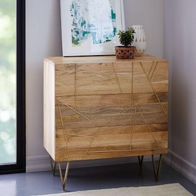 Roar + Rabbit Brass Geo Inlay 3-Drawer Dresser - Raw Mango