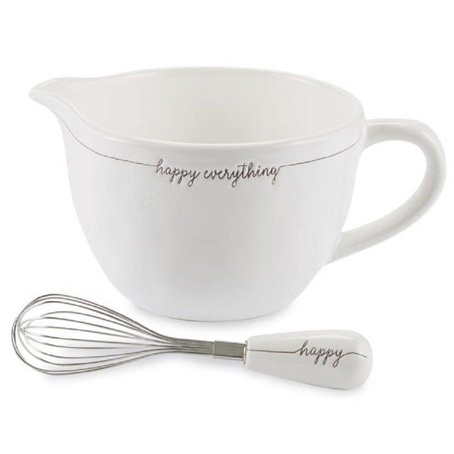 Mud Pie 4605031 Happy Everything Ceramix Mixing Bowl Set, One Size, White