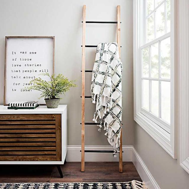 Natural Wood and Black Metal Ladder