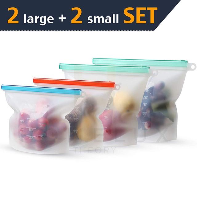 HOMELUX Reusable Silicone Food Storage Bags | Sandwich, Sous Vide, Liquid, Snack, Lunch, Fruit, Freezer Airtight Seal