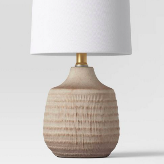 Textural Ceramic Mini Jar Shaped Table Lamp - Light Brown