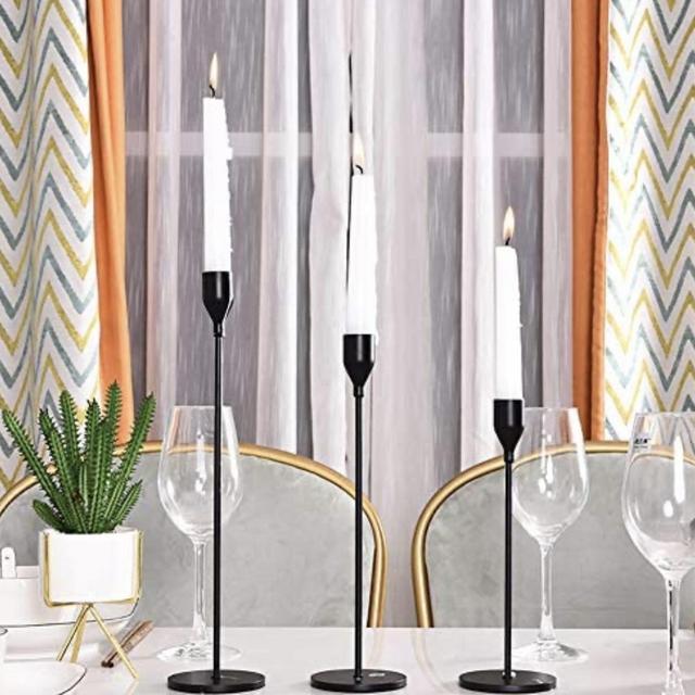 SUJUN Matte Black Candle Holders Set of 3 for Taper Candles, Decorative Candlestick Holder for Wedding, Dinning, Party, Fits 3/4 inch Thick Candle&Led Candles (Metal Candle Stand)