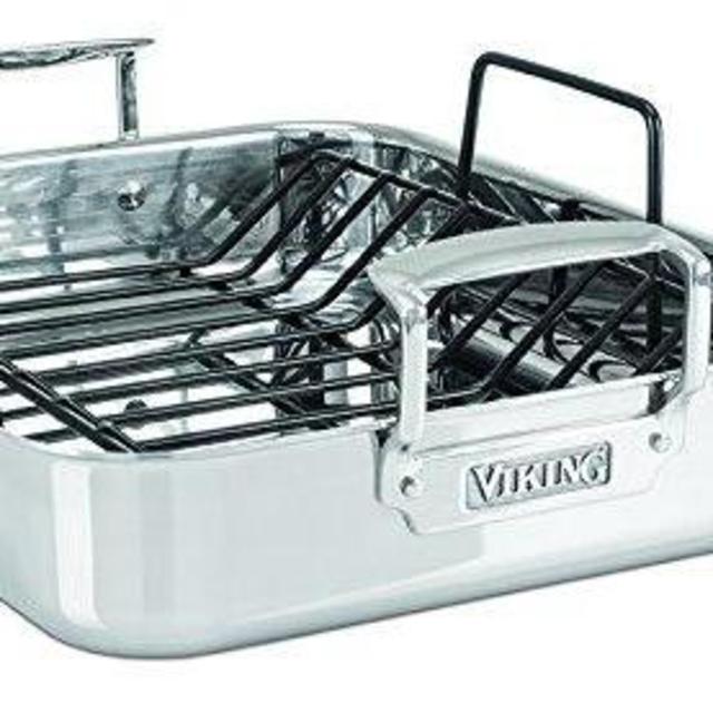 Viking Culinary 4013-5016 3-Ply Stainless Steel Roasting Pan with Nonstick Rack 16 Inch x 13 Inch Silver