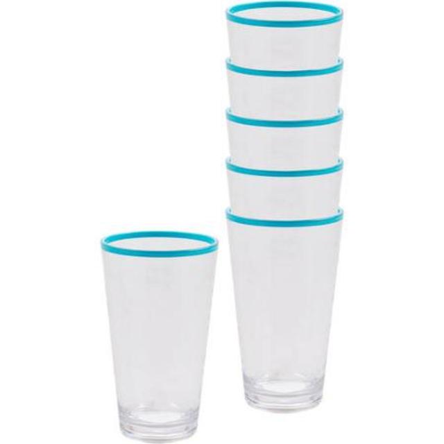 Better Homes and Gardens 19-Ounce Color Rim Tumbler, Aqua Rim, Set of 6