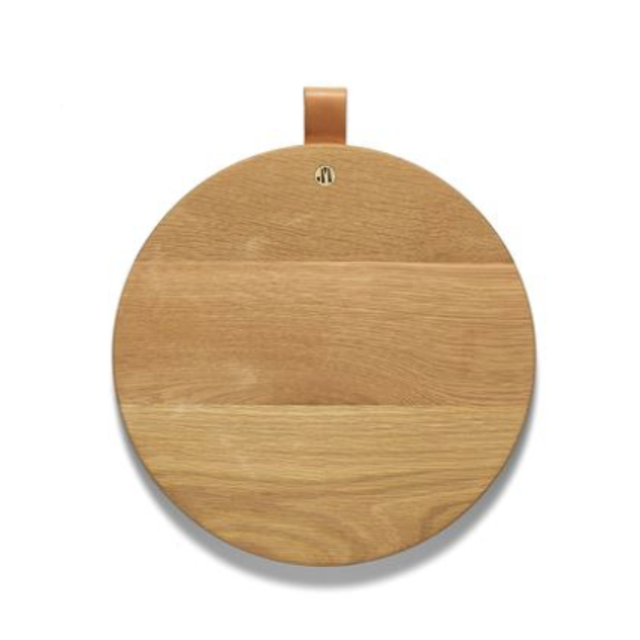 Jacob May Design Round White Oak Cutting Board with Leather Tab