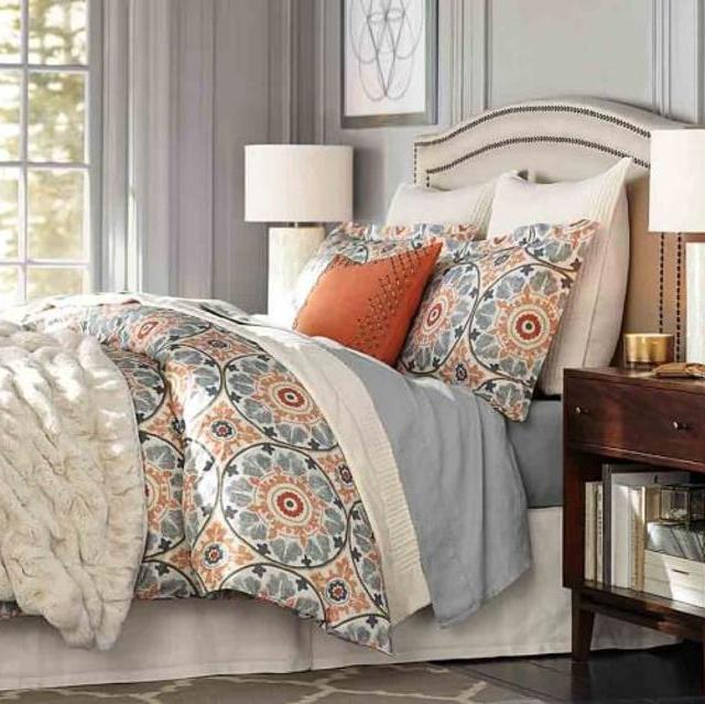 Veronica Organic Sham - Standard, Gray/Orange