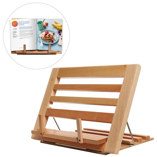 Countertop Folding Alder Wood Cookbook Holder / Adjustable Tabletop Display Easel Stand for Books & iPads