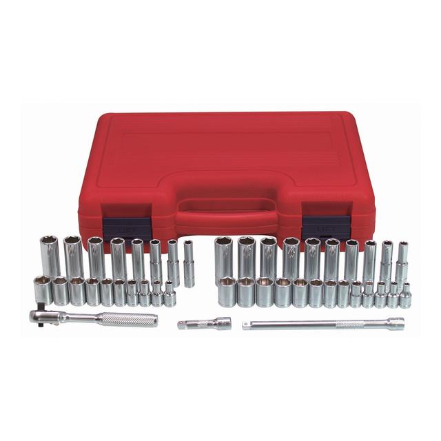 K Tool International 44-Piece Standard (SAE) and Metric Combination 1/4-in Drive 6-Point Socket Set with Case