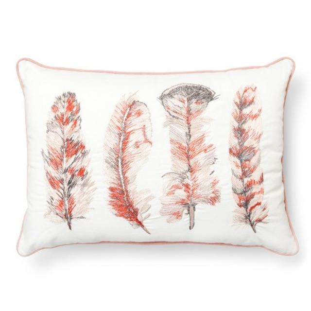 Embroidered Feather Decorative Pillow Oblong Cream - Threshold™