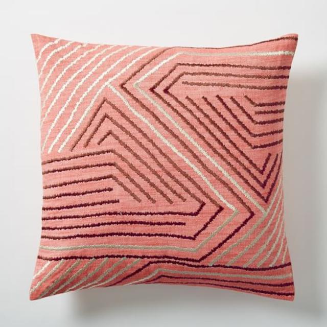 Embroidered Maze Pillow Cover - Poppy