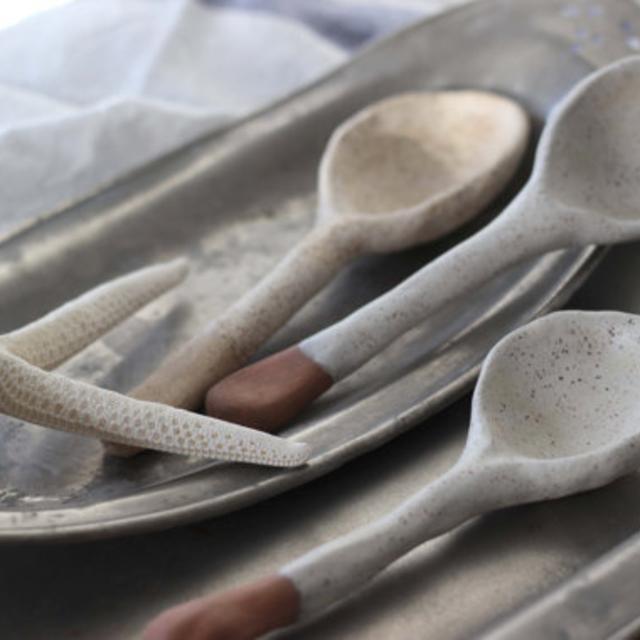 Stoneware Serving Spoons Creamy Colors