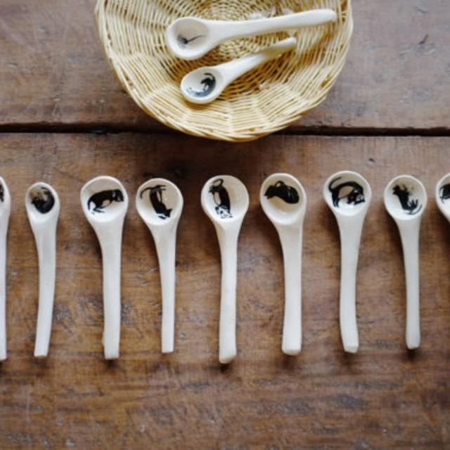 Ceramic Spoons Home Kitchen Decor Handmade - White and black - Cats, kittens- pair of spoons