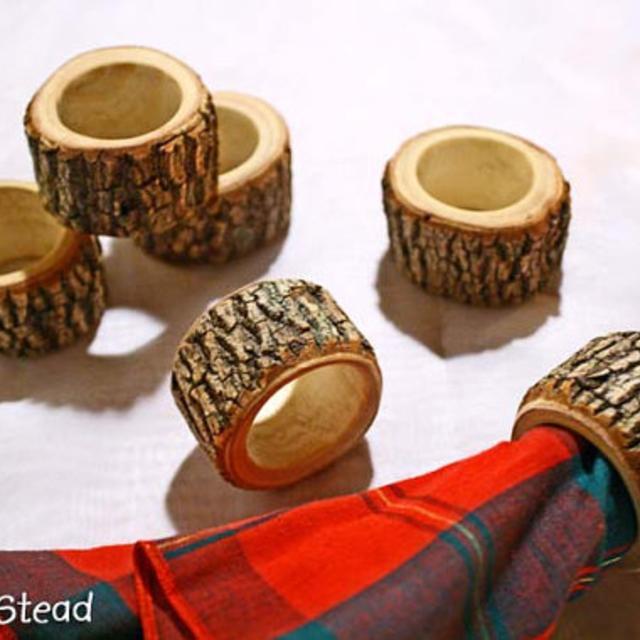 Rustic Napkin Rings (6 pcs) Holders Wedding Decor Log Home Kitchen Party Favor Holiday Table Decor
