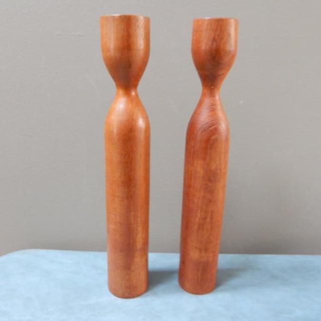12 Inch Teak Candlesticks