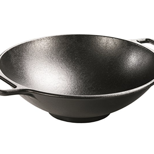 Lodge 14 Inch Cast Iron Wok. Pre-Seasoned Wok with Flattened Bottom for Asian Stir Fry and Sautees