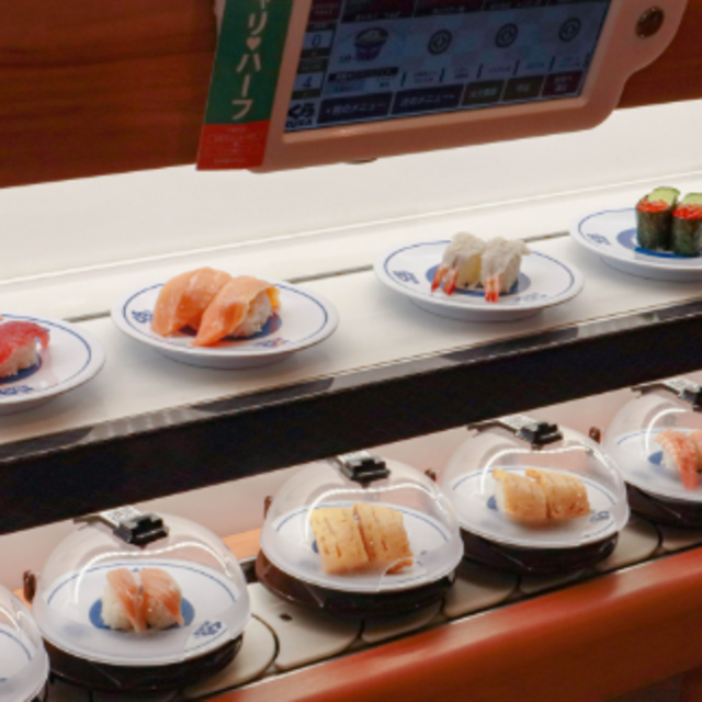 Dinner at a conveyor belt sushi restaurant