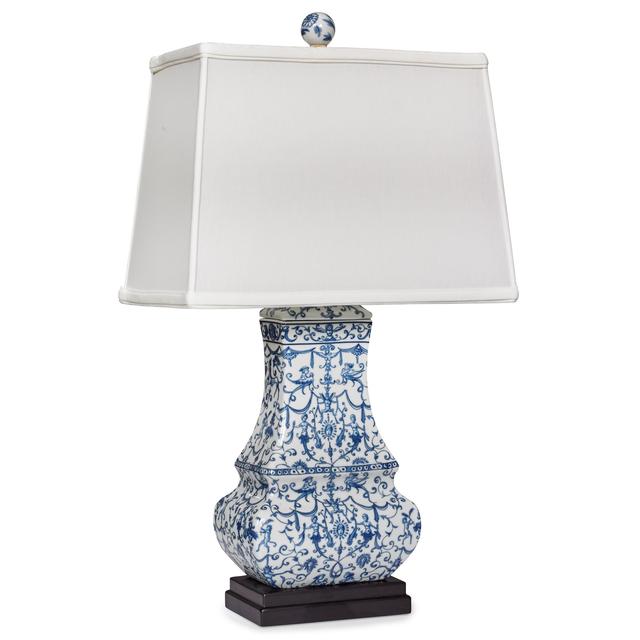 BLUE & WHITE PORCELAIN FLAT JAR LAMP
