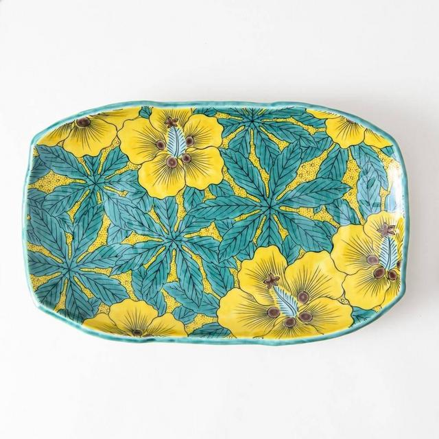 Seikou Kiln Yoshidaya Hibiscus Kutani Rectangle Plate
