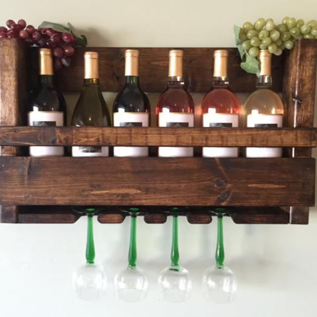 SALE Wall Mounted Wine Rack Holder Wine Glass Holder 6 Wine Bottle 4 Glass Storage Rack