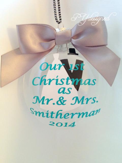 Our First Christmas Ornament Personalized with Gift Box for newlyweds