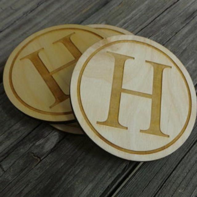 Monogram Wooden Coasters - Personalized Wooden Coasters - Wedding Gift - Housewarming Gift - Set of Four Wooden Monogram Coasters