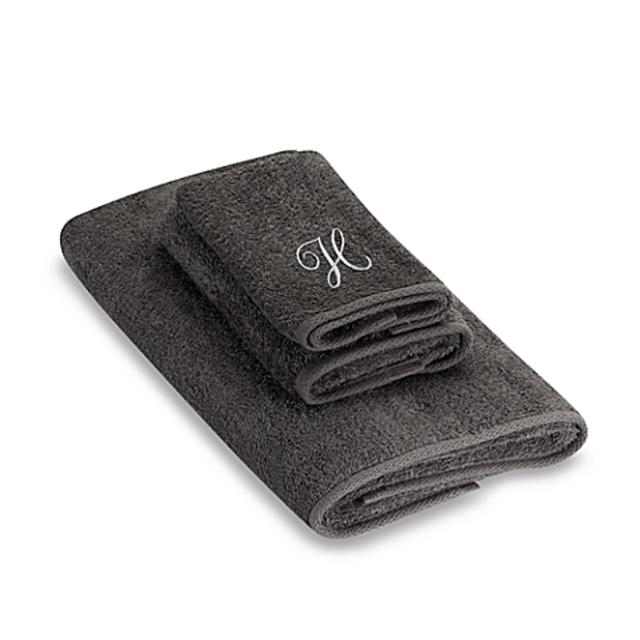 Avanti Premier Silver Script Monogram Letter "H" Bath Towel in Granite