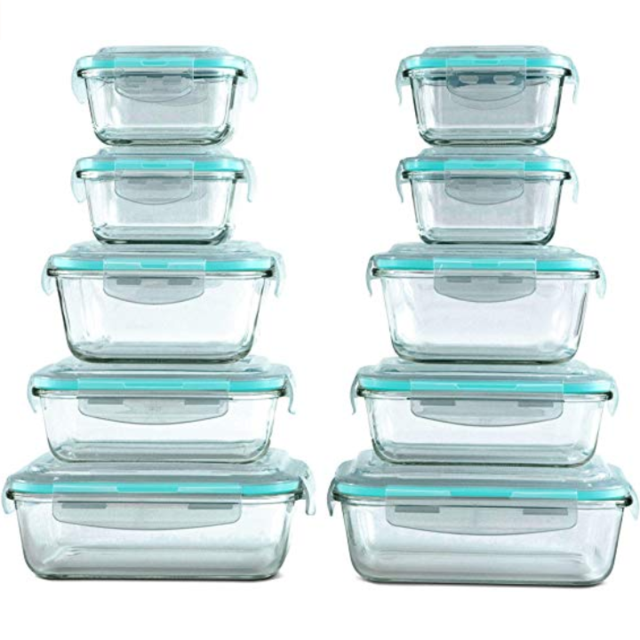 [20 Piece] Glass Food Storage Containers Set with Snap Lock Lids