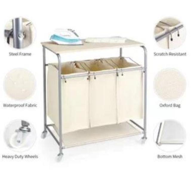 Symple Stuff3 Section Rolling Laundry Sorter