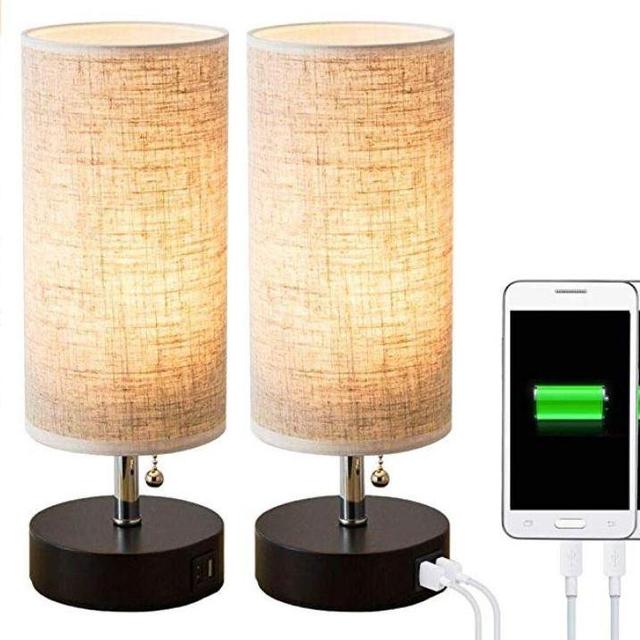 2 Matching Table Lamps w/ USB Charger ports - bedside, office, or living room