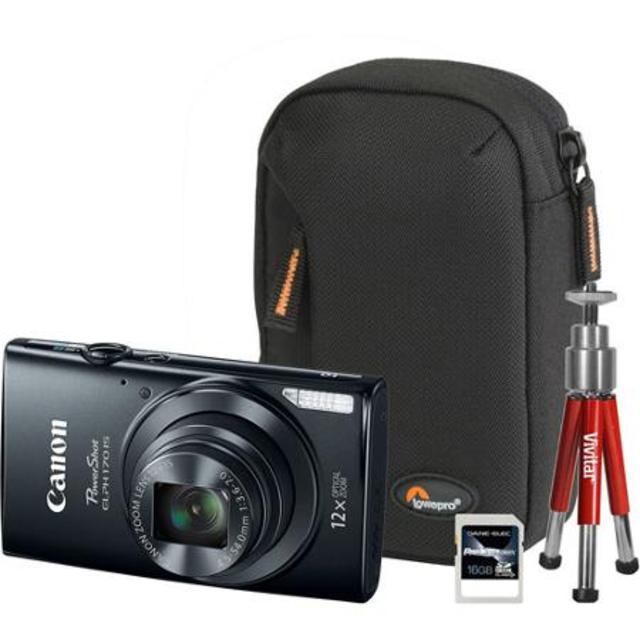 Canon Black PowerShot ELPH 170 IS Digital Camera Bundle with 20 Megapixels and 12...