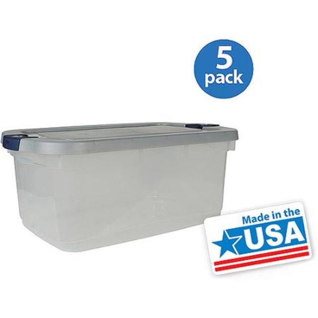 Rubbermaid 12.5-Gallon (50-Quart) Roughneck Clears Storage Box, Clear/Gray, Set of 5