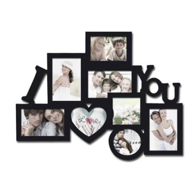 Adeco Decorative Black Wood 'I Heart You' Wall Hanging Collage Photo Frame with 8...