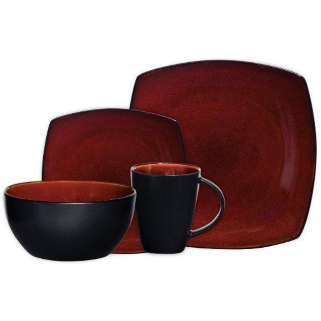 Gibson Soho Lounge Square 16-Piece Dinnerware Set, Red, Service for 4