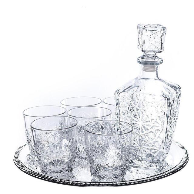 Dedalo 8 Pc. Liqueur Set Decanter & 3oz Shots With Round Tray
