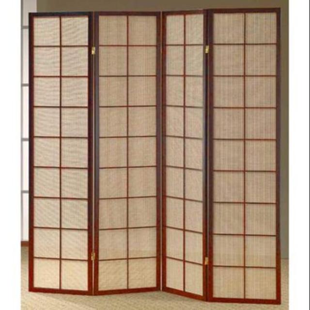 68 in. Shoji Room Divider Screen w Cherry Frame