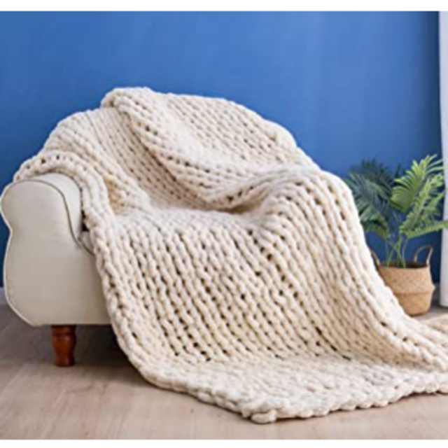 Chenille Soft Chunky Knit Blanket Handmade Warm Knitted Throw Blankets for Bedroom Sofa Home Decor (Beige, 60x80)