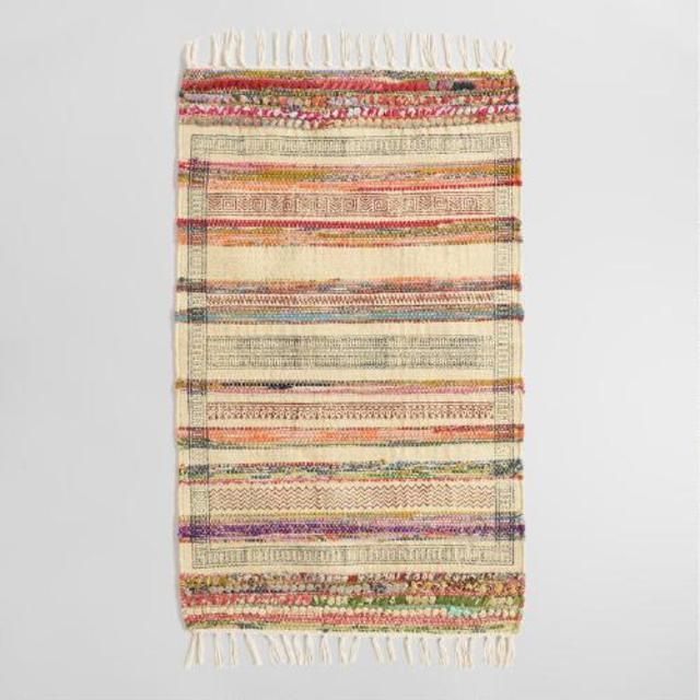 2'x3' Block Print Jute Chindi Area Rug