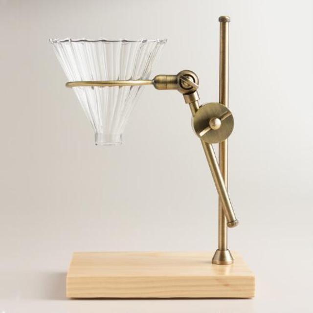 Brass Pour Over Coffee Dripper Stand with Wood Base