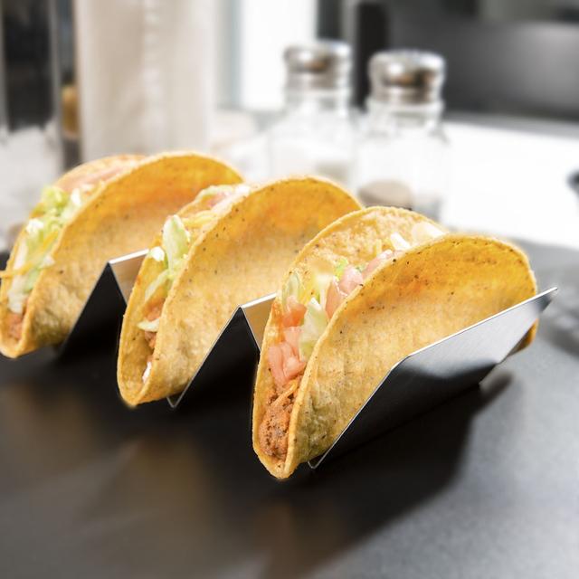 American Metalcraft TSH3 Stainless Steel Taco Holder with 2 or 3 Compartments - 4" x 8" x 2"