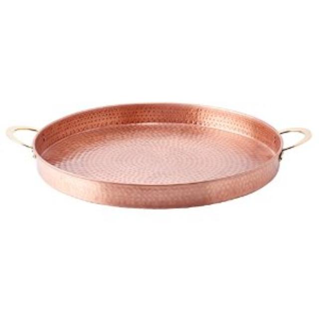 Old Dutch Solid Hammered Round Tray with Brass Handles, Copper