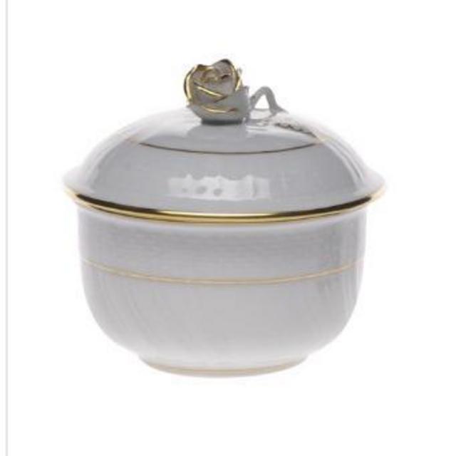 Herend Golden Edge Covered Sugar W/Rose (4 Oz) 3.25"H | Gracious Style