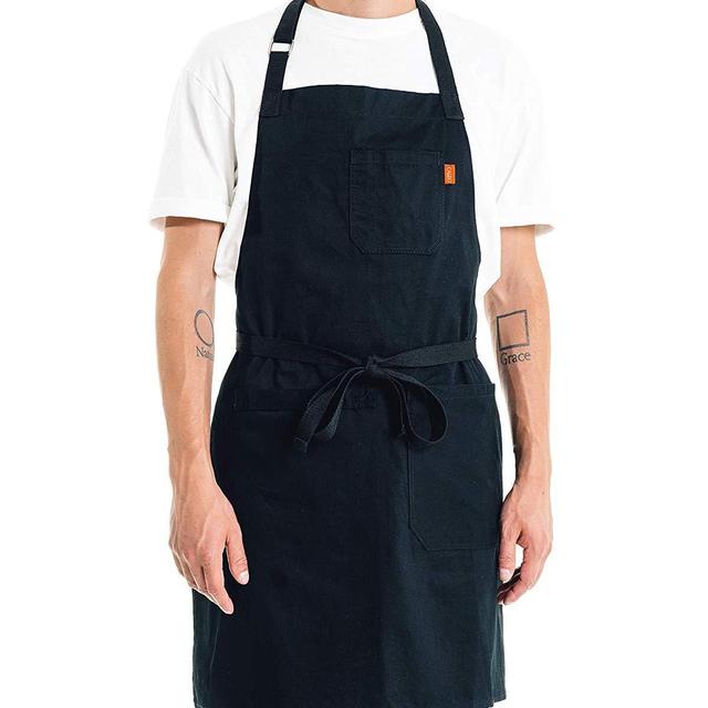 Caldo Cotton Kitchen Apron - Mens and Womens Professional Chef Bib Apron - Adjustable Straps with Pockets and Towel Loop (Black)