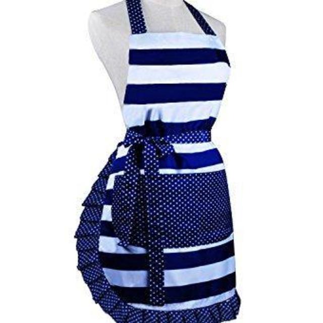 Cute Lovely Lady's Kitchen Fashion Cooking Baking Kitchen Aprons with Pockets for Mother's Day Gift, Blue
