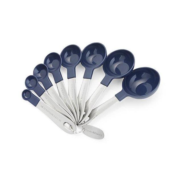 Stainless Steel and Blue Measuring Spoons, Set of 8