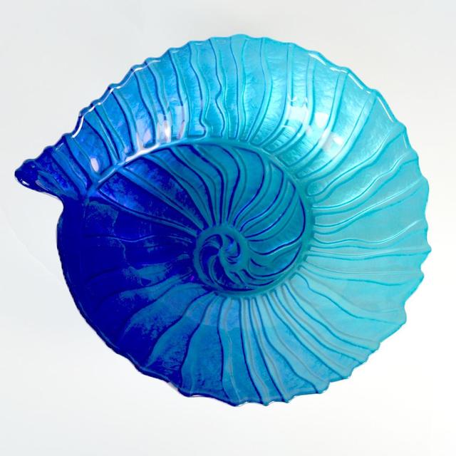 Ocean Blue Nautilus Shell Glass Plate