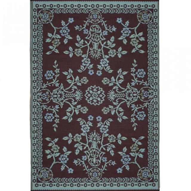 Oriental Garland Teal/Brown Outdoor Mat 6X9