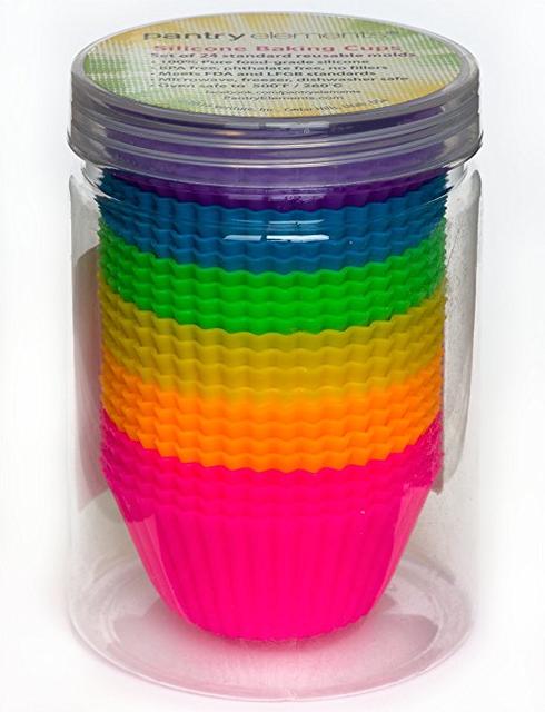 Pantry Elements Silicone Cupcake Liners / Baking Cups, 24-Pack Vibrant Muffin Molds in Storage Jar
