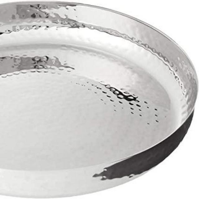 Elegance Hammered Stainless Steel Round Tray, 13", Silver